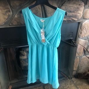 LoveRiche Light teal summer dress with gold accent buttons